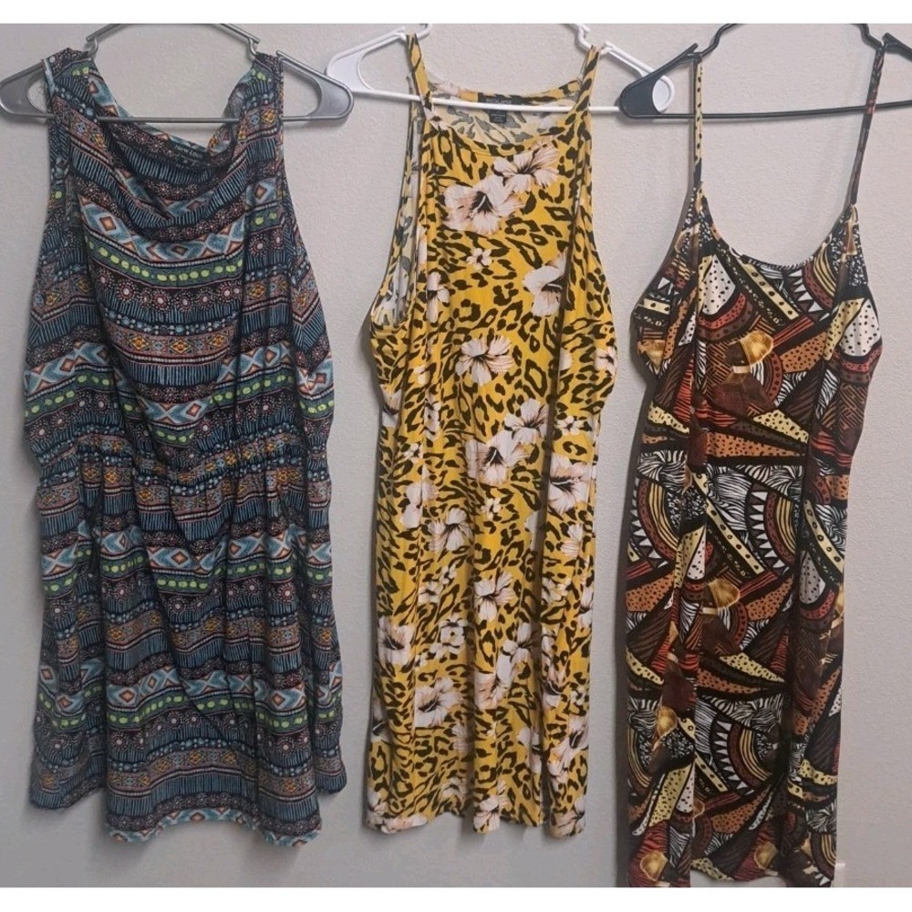 Women's Plus Size 3X 3 Pc Dress Lot Boho Floral Leopard Knee Length